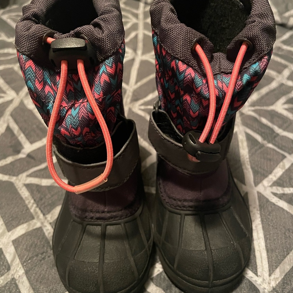 Columbia Black and Pink Rain & Snow Boots with Waterproof Design